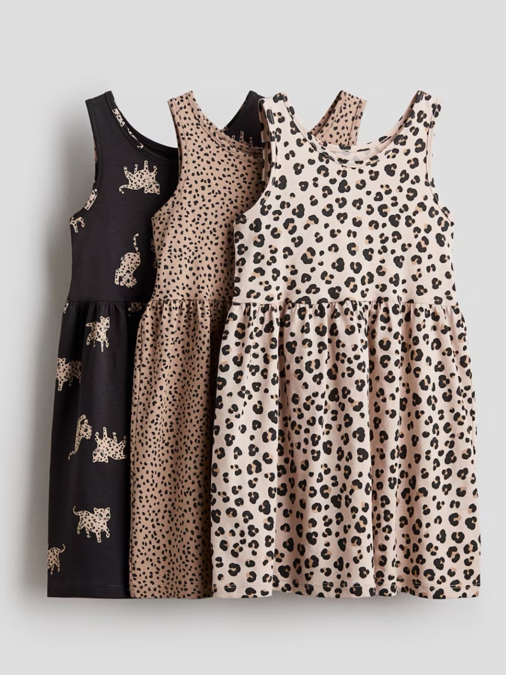H&M Girl’ Leopard Printed 3-Pk Cotton Dresses—8/10Y